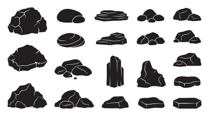 Collection Of Black Rock And Stone Shapes Silhouette © Md