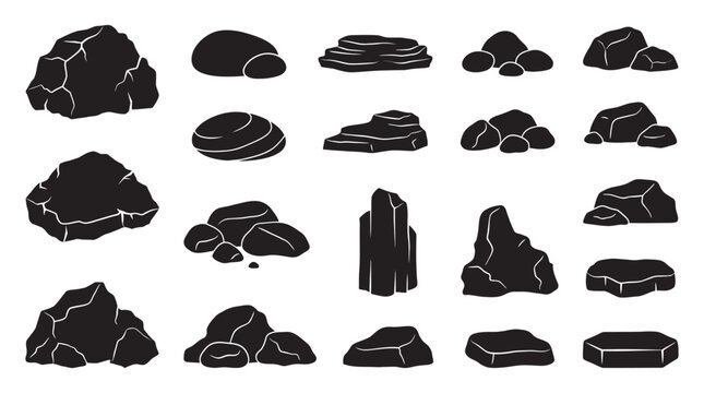 Collection Of Black Rock And Stone Shapes Silhouette