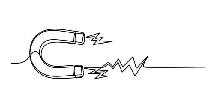 Continuous line drawing of a horseshoe magnet with magnetic field force