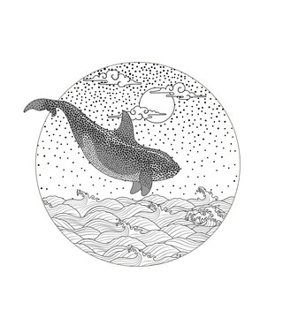 Tattoo stencil images featuring whales&mdash;suitable for line art and dotwork styles. Includes sperm whales, humpback whales, and orcas.