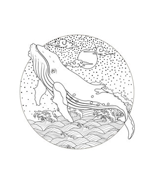 Tattoo stencil images featuring whales&mdash;suitable for line art and dotwork styles. Includes sperm whales, humpback whales, and orcas.
