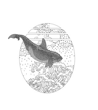 Tattoo stencil images featuring whales&mdash;suitable for line art and dotwork styles. Includes sperm whales, humpback whales, and orcas.