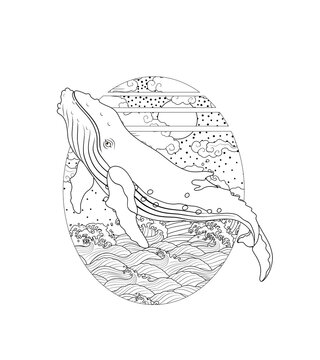 Tattoo stencil images featuring whales&mdash;suitable for line art and dotwork styles. Includes sperm whales, humpback whales, and orcas.