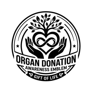 Organ donation awareness emblem with tree and heart shape
