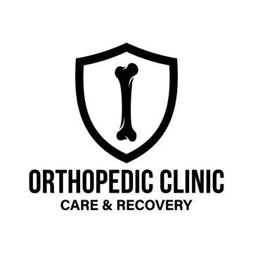 Orthopedic clinic logo with bone and shield icon