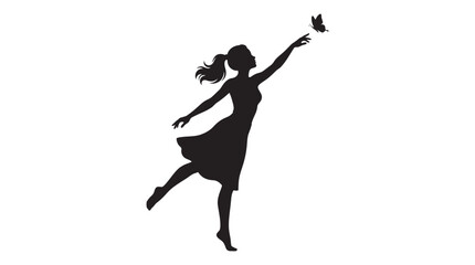 Woman Reaching For Butterfly Black Silhouette female © Md