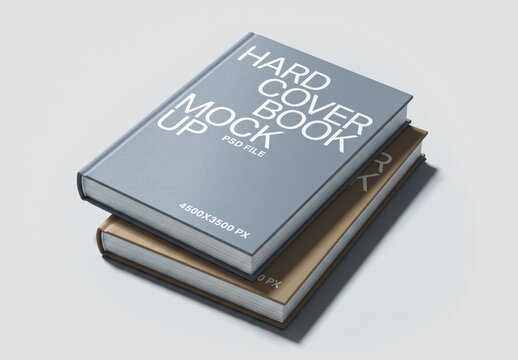 Two Stacked Hardcover Books Mockup in Perspective View for Cover and Spine Presentation