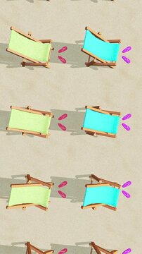 Summer top view animation with lounge chair and flip flop