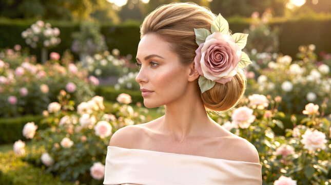 Elegant bridal rose hair accessory for wedding hairstyle.