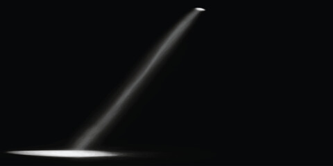 Single narrow spotlight beam hitting the floor in darkness with spotlight darkness illumination projection performance background dramatic contrast entertainment isolated radiance intensity © KHADIZA