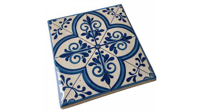 Grid pattern texture of blue mosaic ceramic tiles isolated on a transparent background