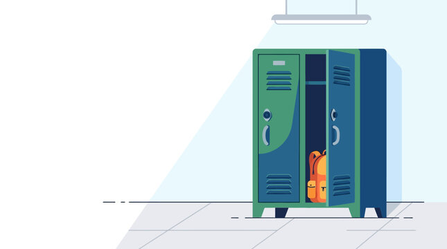 School locker, green and blue metal lockers, open locker, educational institution, storage compartments isolated on Transparent Background Back to school, Editable EPS