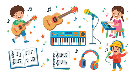 Music, kids, education, instruments, colorful icons isolated on Transparent Background Back to school, Editable EPS © Md Shaikh Farid