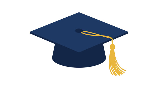 Navy blue graduation cap with gold tassel vector illustration, academic mortarboard for university commencement, student achievement symbol isolated on White Background Back to School