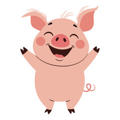 Fototapeta premium A cute, kind, happy piglet. A flat vector illustration in a simple, childlike style. Vector illustration