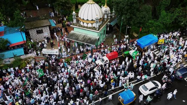 Aerial View of Eid Milad-un-Nabi Procession in Khopoli, Maharashtra