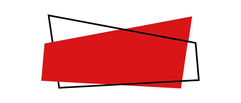 Abstract red geometric banner shape with bold black outlines for modern graphic design layouts and promotional marketing on transparent background with sharp angled black frame outline PNG