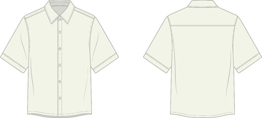 Technical fashion illustration of a light beige short sleeve button down shirt © MSTAFSUN
