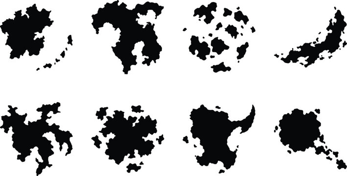 Set of abstract island silhouettes and archipelago map shapes for fantasy cartography, game design, and geography projects