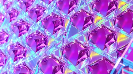 Fototapeta premium Abstract crystalline structure. Vibrant purple, blue hues create futuristic texture. Light reflections define geometric shapes. Dramatic contrast exists.