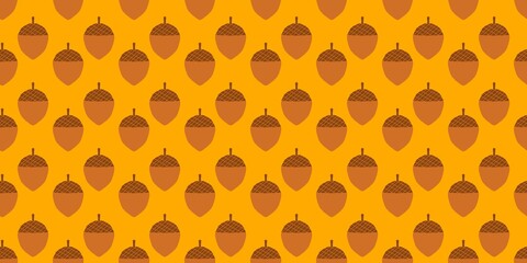 Seamless autumn pattern with brown acorns on a bright orange background. Cute  illustration for thanksgiving, fall wrapping paper, wallpaper, and fabric design. © Mr. Han Han