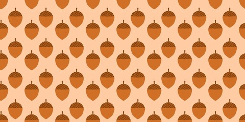 Seamless  pattern featuring stylized autumn acorns on a soft pastel orange background. © Mr. Han Han