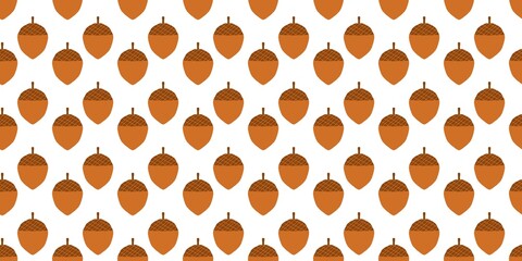 Seamless pattern of stylized brown acorns on a white background, autumn nature illustration, fall textile design. © Mr. Han Han