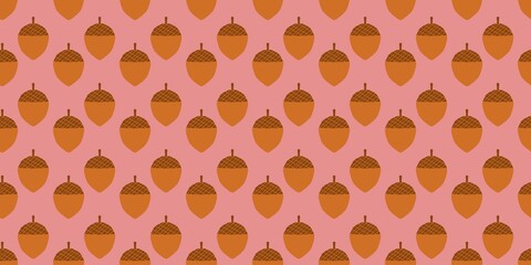 Seamless pattern of cute stylized acorns on a pink background, perfect for autumn wrapping paper, textile design, and seasonal fall backdrops. © Mr. Han Han