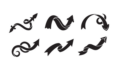 Obraz premium Set of black ribbon arrows with artistic curves and shapes