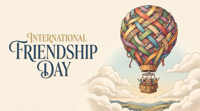International Friendship Day colorful hot air balloon.