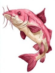 Fototapeta premium Vibrant Pink Catfish Isolated On White Background With Detailed Pixel Art Style Digital Illustration