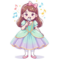 Fototapeta premium cute little girl singing with microphone on stage 