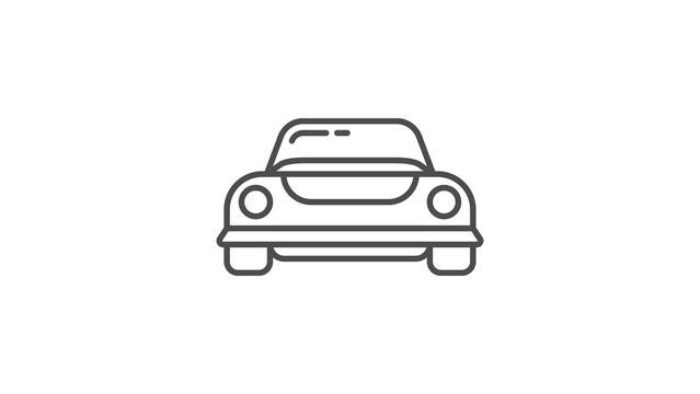 A clean line-art vector icon illustrating the front view of a classic or vintage car with distinct round headlights and a bumper