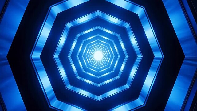 Blue hexagonal tunnel leading to bright light