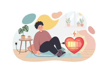 Obraz premium Person recharging a low battery heart with electricity at home
