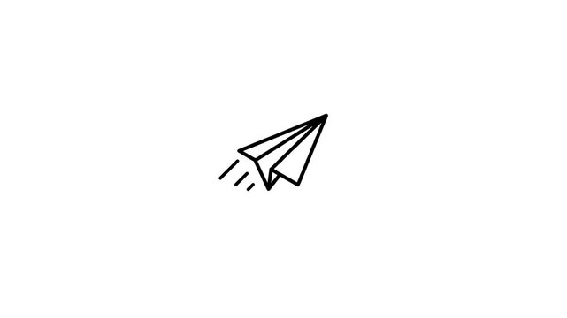 Paper Airplane Flying Across White Background Animated Progression