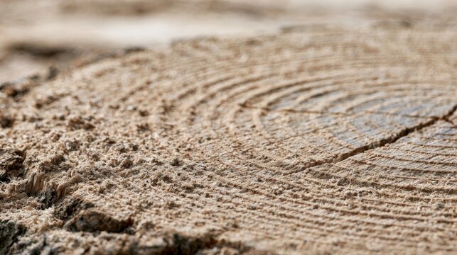 Extreme macro photograph of ash log cross-section highlighting growth rings and wood fibers