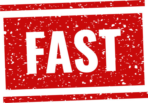 Distressed red stamp with 'fast' text and star border speed and efficiency symbol