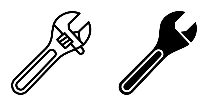 Adjustable Wrench Icons, Plumbing Tool Vector Graphics, Mechanical Equipment Symbols, Industrial Hardware Illustrations