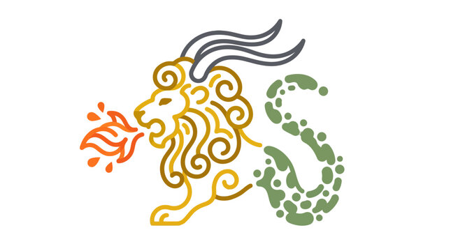 Fire breathing chimera lion and serpent creature.