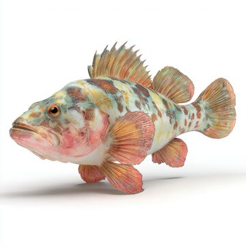 Colorful Painted Comber Fish Isolated On White Background With Detailed Pattern And Bright Fins