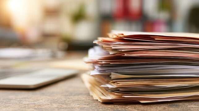 Stack of documents on desk
