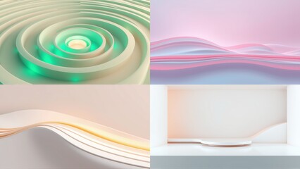 Fototapeta premium Abstract fluid shapes, soft colors, layered forms. Minimalist design, smooth curves, gentle gradients, modern aesthetic.