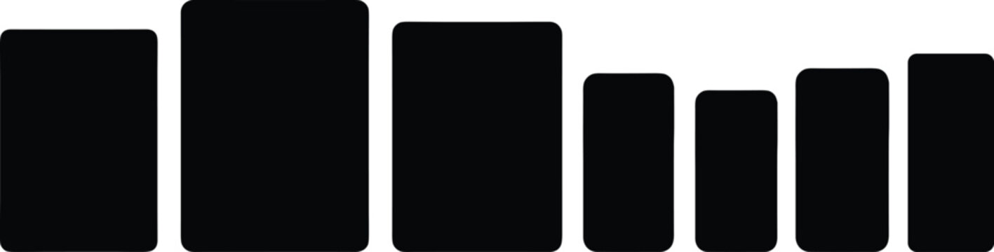 Minimalist black silhouette bar chart showing varying levels of data with statistics business analysis marketing information silhouette isolated vertical