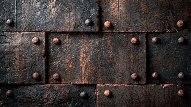 Rustic metal plates with rivets textured background