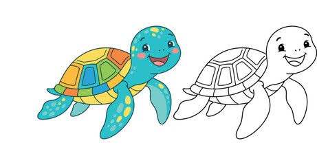 Cute Colorful Sea Turtle Cartoon coloring page © Sumon555
