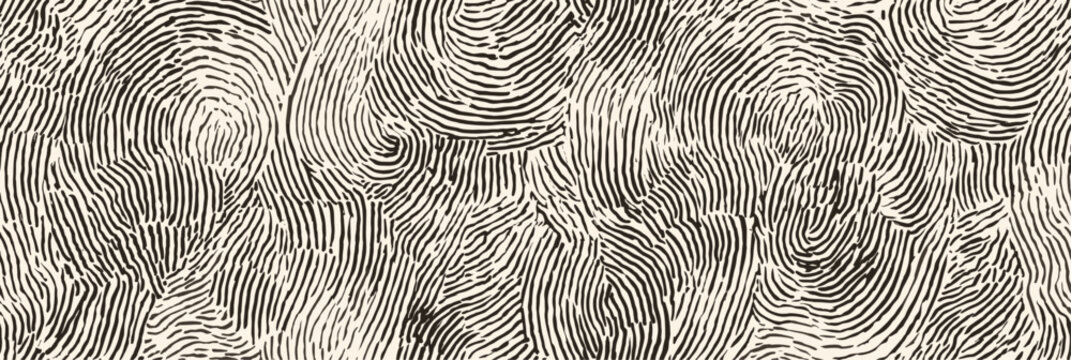 Abstract seamless pattern creating organic digital ink lines resembling fingerprints. Abstract seamless pattern with digital ink fingerprint lines