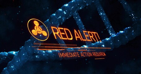 Helix rotating as orange HUD rising emblem glowing bars filling showing RED ALERT urgent lab action © vectorfusionart