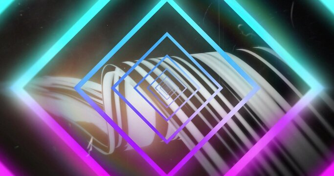 Warm flare flaring, neon diamond frames and b and w striped ribbon pulsing, shifting, creating loop