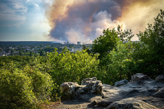 panoramic view of the fire in the Fontainebleau forest